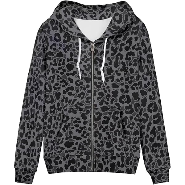 ELEDIZI Black Leopard Hoodie Women XS Womens Hoodies Zip Up